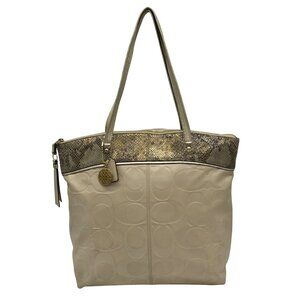 Coach Leather Snakeskin Emboss Beige Large Tote - F19696